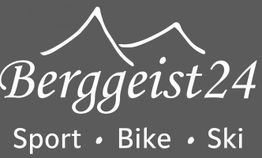 "Logo mit Schriftzug 'Berggeist24', dazu Berge und Text: Sport, Bike, Ski."