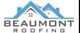 Logo of Beaumont Roofing with stylized blue house rooftops and black text.