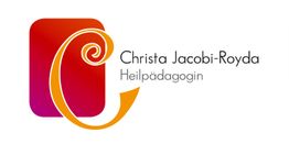 Logo mit rotem und orangefarbenem Design, Text: Christa Jacobi-Royda, Heilpädagogin.