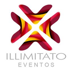 Logotipo colorido da Illimitato Eventos com formas abstratas em vermelho, amarelo e preto.