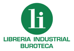 Logotipo verde de un edificio y tres elementos horizontales debajo.