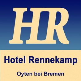 Logo des Hotels Rennekamp in Oyten bei Bremen, mit großen Buchstaben "HR" oben.