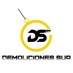 Logo de "Demoliciones Sur" con letras negras y un círculo amarillo con una bola de demolición.