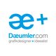 Logo mit stilisiertem "æ+" in Blau, darunter "Dæumler.com, grafikdesigner + ideearlist".