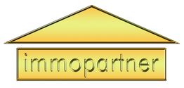 Logo mit goldenem Hausdach und dem Schriftzug "immopartner" in goldener Schrift darunter.