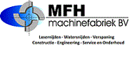 Logo van MFH machinefabriek BV met blauwe en grijze elementen en tekst over diensten.