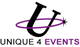 Logo mit großem schwarzem "U", violettem Kreis und Text: "UNIQUE 4 EVENTS".