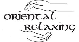 Logo mit zwei Händen und dem Text "Oriental Relaxing" in dekorativer Schrift.