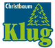 Blau-grünes Logo mit Text "Christbaum Klug" und stilisiertem Weihnachtsbaum.