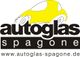 Gelbes Auto oben, Text: "autoglas spagone" und Website "www.autoglas-spagone.de".