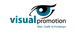 Logo mit blauem Auge und "visual" in Blau. Text: "Web-, Grafik- & Printdesign".