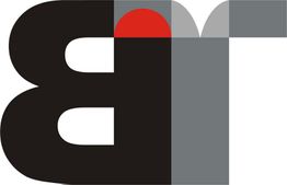 Logo mit den Buchstaben "a" und "m" in Schwarz und Grau, roter Punkt über dem "a".