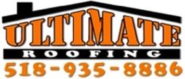 Logo for Ultimate Roofing with a house outline and contact number 518-935-8886.