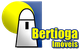 Logotipo com um farol branco, sol amarelo e texto "Bertioga Imóveis" em azul e amarelo.