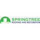 Logo of Springtree Roofing and Restoration with a green house and building icon.