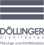 Logo mit grauen Streifen, Text: "DÖLLINGER Architekten, Planungs- und Architekturbüro".