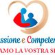 Logo con figure stilizzate in cuore, testo: "Passione e Competenza", "Accudiamo la vostra serenità".
