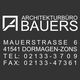 Architekturbüro Bauers Logo mit Adresse in Dormagen-Zons und Kontaktinformationen.