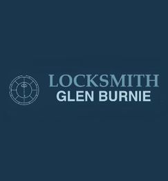 Logo with text: "Locksmith Glen Burnie" on a dark blue background with a lock symbol.