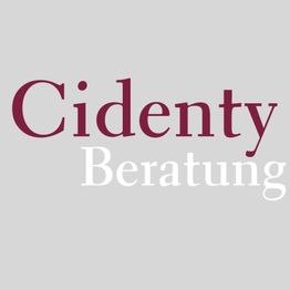 Text "Cidenty Beratung" auf grauem Hintergrund.