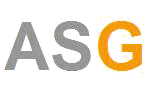 Buchstaben "ASG", wobei "AS" grau und "G" orange dargestellt sind.