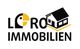 Logo mit Schriftzug "Loro Immobilien" und Symbolen eines Vogels und Hauses in Schwarz und Gelb.