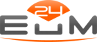 Logo mit stilisiertem Auge und den Buchstaben "EUM" in Grau und Orange.