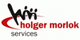 Firmenlogo mit stilisierten Figuren, Text: "holger morlok services".