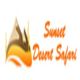 Logo of Sunset Desert Safari with stylized dunes and text in orange.