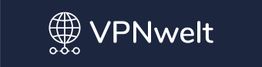 Logo mit weißem Globus-Symbol und Text "VPNwelt" auf dunkelblauem Hintergrund.