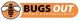 Logo van "Bugs Out" met een bij-icoon, tekst: "Horren & Raamdecoratie" in zwart en oranje.