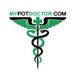 Caduceus symbol with "mypotdoctor.com" and a green cross at the top, featuring wings and snakes.
