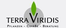 Logo von Terra Viridis mit grünem Blatt und Text: "Pflanzen - Gefäße - Beratung".