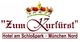 Logo "Zum Kurfürst" mit Krone, Text: Hotel am Schloßpark - München Nord.