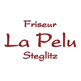 Roter Schriftzug: "Friseur La Pelu Steglitz" auf weißem Hintergrund.
