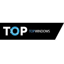 Logo met de tekst "TOP" en "TOPWINDOWS" op een zwarte achtergrond.