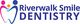 Logo for Riverwalk Smile Dentistry with abstract tooth and figures in pink, blue, and orange.