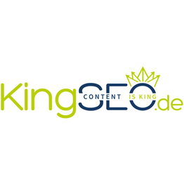 Logo mit Text "KingSEO.de" und Krone über dem "O". Darunter steht "Content is King".