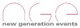 Logo mit Text "new generation events" in grauer und rosa Schrift auf weißem Hintergrund.