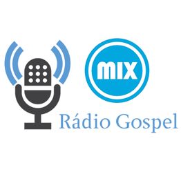 Logotipo com um microfone e ondas, ao lado do texto "Mix Rádio Gospel" em azul.