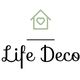 Het logo van Life Deco met een huisje en hartje erboven.