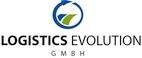 Logo von Logistics Evolution GmbH mit stilisiertem Kreis und Pfeildesign oben.