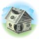 House made of hundred-dollar bills against a blue sky backdrop.