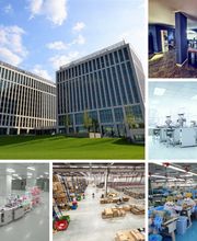 Edificio moderno con uffici, laboratori e magazzino; ambienti industriali e tecnologici.