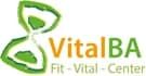 Logo mit grünem Sanduhrsymbol, Text "VitalBA Fit - Vital - Center" in Grün und Orange.
