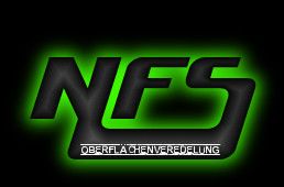 Logo mit den Buchstaben "NFS" vor einem grünen Schein, darunter "Oberflächenveredelung".