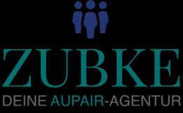 Zubke Logo mit drei stilisierten Figuren und dem Text "Deine Aupair-Agentur" darunter.
