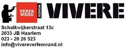 Vivere Verf en Wand logo met adres, telefoonnummer en e-mail: Haarlem, Nederland.