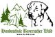 Hundeschule-Logo mit Hundekopf und Berglandschaft, Text: "Hundeschule Bayerischer Wald".