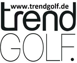 Schwarz-weißes Logo mit dem Text "www.trendgolf.de" und darunter "trendGOLF." in großen Buchstaben.